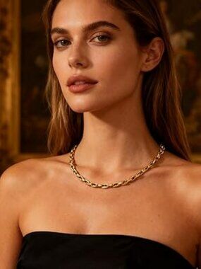 NEW Gold Choker Necklace 18K Gold Plated Adjustable Link Chain Elegant Jewelry